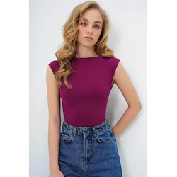 Trend Alacati Stili Ženska bluza bez rukava Alc-X13495, Okrugli izrez, Ljubičasta