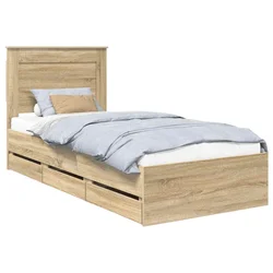 Vidaxl Konstrukcija postelje s predalom Sonoma hrast 75 x 190 cm