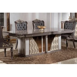 Casa Padrino luxury baroque dining table gray/dark brown/gold - Rectangular baroque style kitchen table - Luxury baroque dining room furniture - Baroque dining room furniture