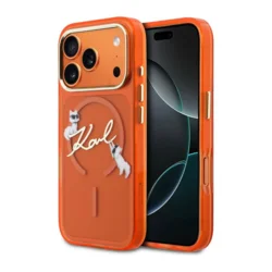 Maska Karl Lagerfeld IML Choupettes Karl Script Logo MagSafe za iPhone 17 Pro Max narandzasta