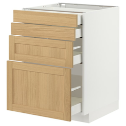 METOD / MAXIMERA Podni element 4 fronta/4 fioke, bela/Forsbacka hrastovina, 60x60 cm