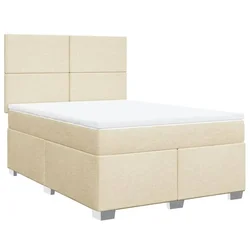 Vidaxl Box spring postelja z vzmetnico krem 160x200 cm blago