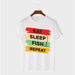MAFIMI Majica Eat Sleep Fish Repeat, Bela