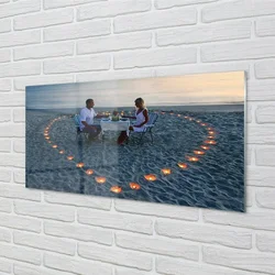 tulup.si Slika na steklu Srce s parom sveče morja 100x50 cm 4 obešalnika