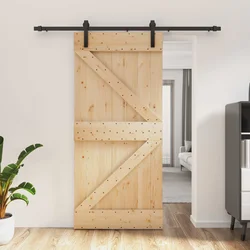 Klizna vrata Prirodna i crna 95 x 210 cm Čvrsta borovina