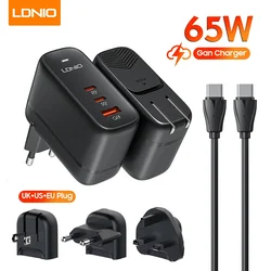 Kućni punjač sa adapterima LDNIO Q366 GaN QC3.0, 2xPD3.0 PPS 65W sa Type C na Type C kablom crni