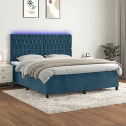 Box spring postelja z vzmetnico LED temno modra 180x200cm žamet