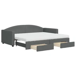 Vidaxl Izvlečna dnevna postelja s predali temno siva 90x200 cm blago
