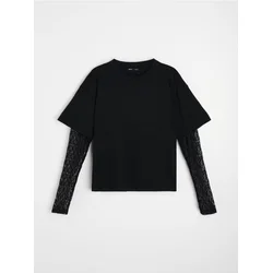 Sinsay - Bluza sa dugim čipkastim rukavima - crno