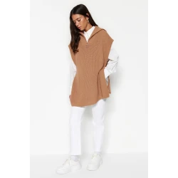 Trendyol Mink Zippered Collar Tie Side Detail Knitwear Sweater