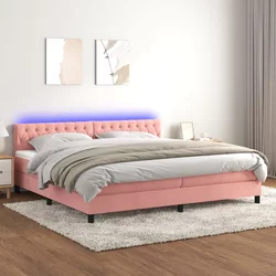 Vidaxl Box spring postelja z vzmetnico LED roza 200x200 cm žamet