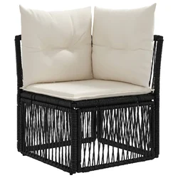 vidaXL Kotna sofa Črna poli ratan