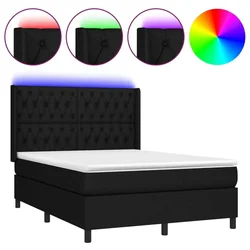 Vidaxl Box spring postelja z vzmetnico LED črna 140x190 cm blago