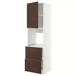 METOD / MAXIMERA Vis.el.pećn. s fiok/2front/2g.fioke, bela/Sinarp smeđa, 60x60x220 cm