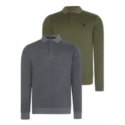 DOUBLE SET V4007 DEWBERRY MENS SWEATSHIRT-ANTHRACITE-KHAKI