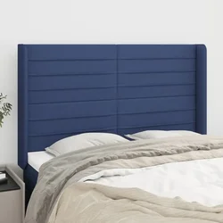 Vidaxl Vzglavje z ušesi moder 147x16x118/128 cm blago