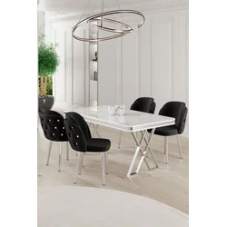 Hanah Home Set Trpezarijski sto i 4 stolice Rigel, Crno-beli
