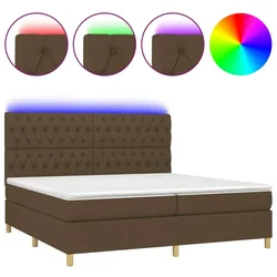 Vidaxl Box spring postelja z vzmetnico LED temno rjava 200x200cm blago