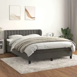 Greatstore Box spring postelja z vzmetnico temno siva 140x200 cm žamet