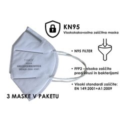 Zaščitna maska 3kos, N95/KN95, FFP2, EN 149:2001+A1:2009,