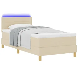 LED Box Spring Krevet s LED trakama Krema 80 x 200 cm tkanina