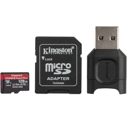 Kingston Canvas React Plus 128GB micro SDXC memorijska kartica + adapter, čitač kartical Class 10, UHS-II, U3, (MLPMR2/12