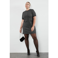 Trendyol Curve Black Tweed Zipper Midi Woven Dress