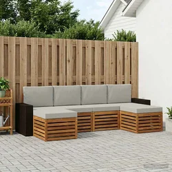 Setovi sofa 6 pcs Prirodna i svjetlosiva Čvrsto drvo akacije