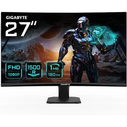 Gigabyte Gaming Monitor GS27FC, 27, FHD, 180 Hz, FreeSync, Zakrivljen, Crni