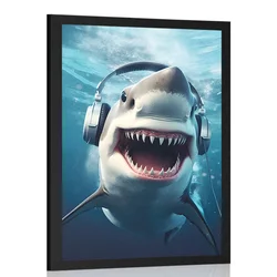 Plakat morski pes s slušalkami - 40x60 white