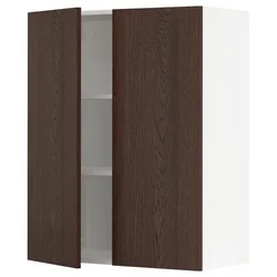 METOD Viseča omarica s policami/2 vrati, bela/Sinarp rjava, 80x100 cm
