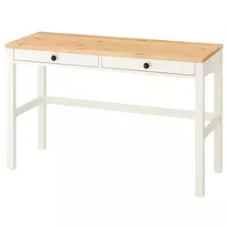 HEMNES Radni sto s 2 fioke, belo bajcovano/svetlosmeđa, 120x47 cm