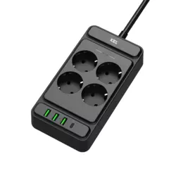 shumee Prenapetostna zaščita 4x Schuko vtičnica 3x USB-A 1x USB-C črna