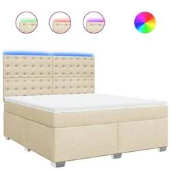 Vidaxl Box spring postelja z vzmetnico krem 180x200 cm blago