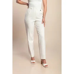 Plus size elegantne hlače z visokim pasom, bele