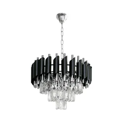 Luster na lancu CRISTAL 5xE14/10W/230V crna/mat hrom