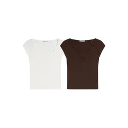 Bershka Majica  temno rjava / bela