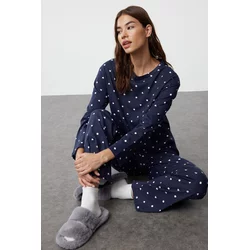 Trendyol Navy Blue Printed Single Jersey Knitted Pajama Set