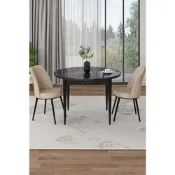Hanah Home trpezarijski set Tor, sto i 2 stolice, ploča u dekoru crnog mermera, krem tkanina Babyface