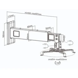 Nedis Zidni nosač za projektor PJWM200BK, 15kg, 464-607mm, 30°