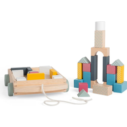 Bigjigs Toys Voziček z lesenimi kockami