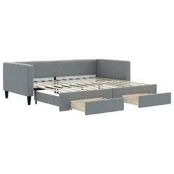 Vidaxl Izvlečna dnevna postelja s predali svetlo siva 90x200 cm blago