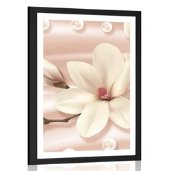 Plakat s paspartujem luksuzna magnolija z biseri - 20x30 black
