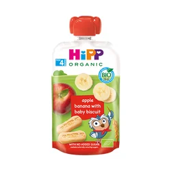 HIPP Hippis Voćni pire za decu Jabuka, banana i dečji keks 6M+, 100g