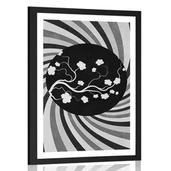Plakat s paspartujem azijsko grunge ozadje v črnobeli varianti - 30x45 white