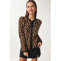 Happiness Istanbul Ženski kardigan sa leopard printom, Braon-crni