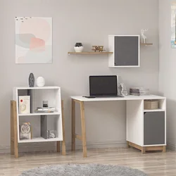 Hanah Home radni sto sa policom Venaro Set 2 (Desk + Small Bookcase), beli / orah