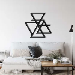 WallXpert metalni zidni ukras 5188, geometrijski preklopljeni trouglovi, simboli četiri elementa, 75 x 70 cm, crni