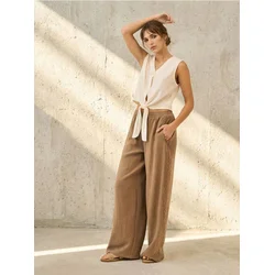 Sinsay - Wide leg pantalone sa viskozom - BEŽ