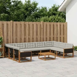 Set vanjskih sofa s jastukom 10 pcs Prirodna i svjetlosiva